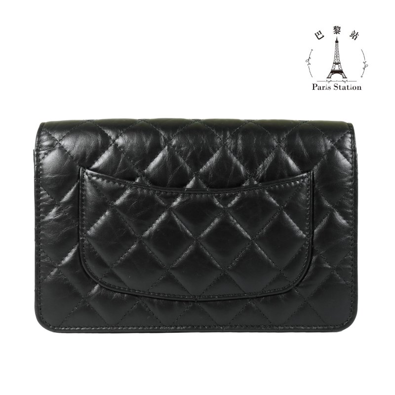 【巴黎站二手名牌專賣店】＊現貨＊CHANEL 香奈兒 真品＊經典復刻黑色小牛皮菱格紋金釦2.55 WOC金鏈斜背包-1