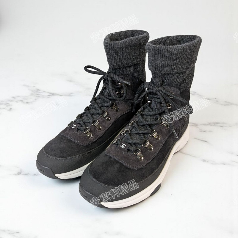 莉亞精品♡Chanel 麂皮拼接襪套休閒鞋 尺碼39.5 近新閒置-0