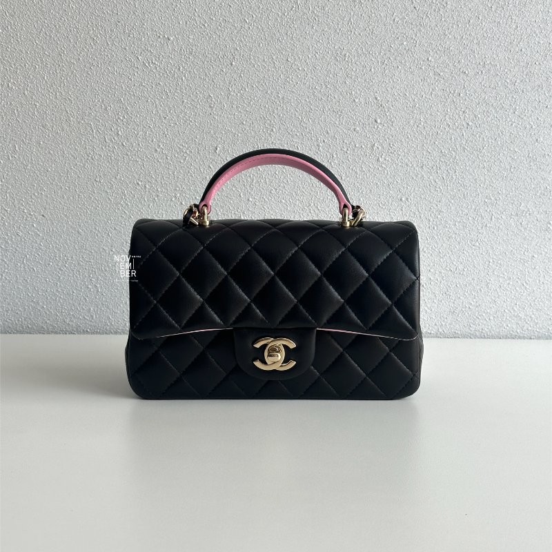 閒置新✨ Chanel mini CF handle 黑拼粉🖤🩷-0