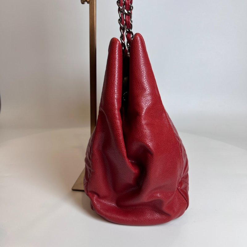 CHANEL 荔枝皮鍊條托特包紅14開-2