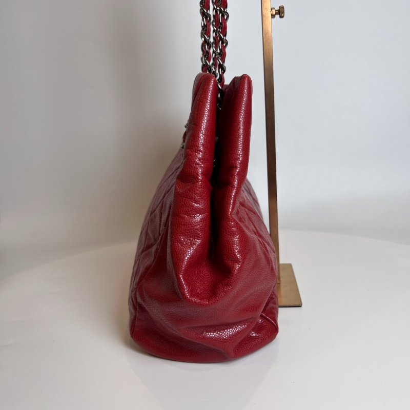 CHANEL 荔枝皮鍊條托特包紅14開-3