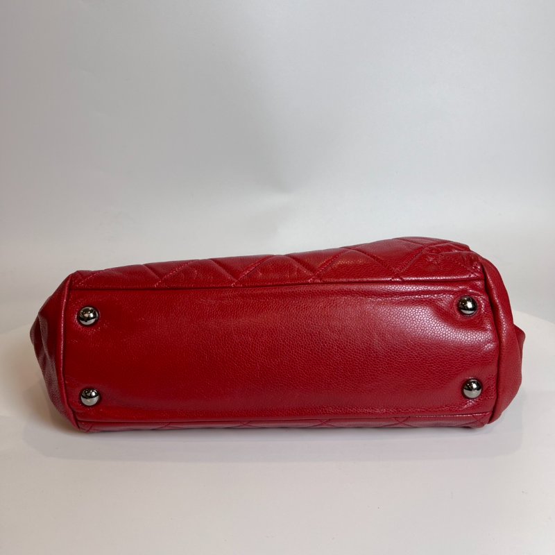 CHANEL 荔枝皮鍊條托特包紅14開-4