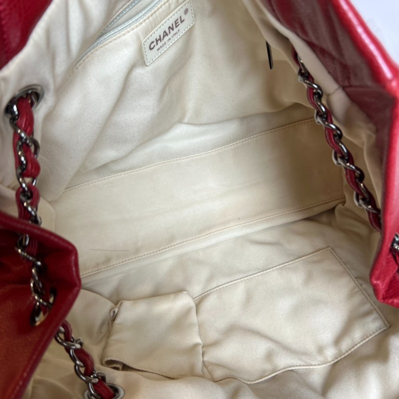 CHANEL 荔枝皮鍊條托特包紅14開-5