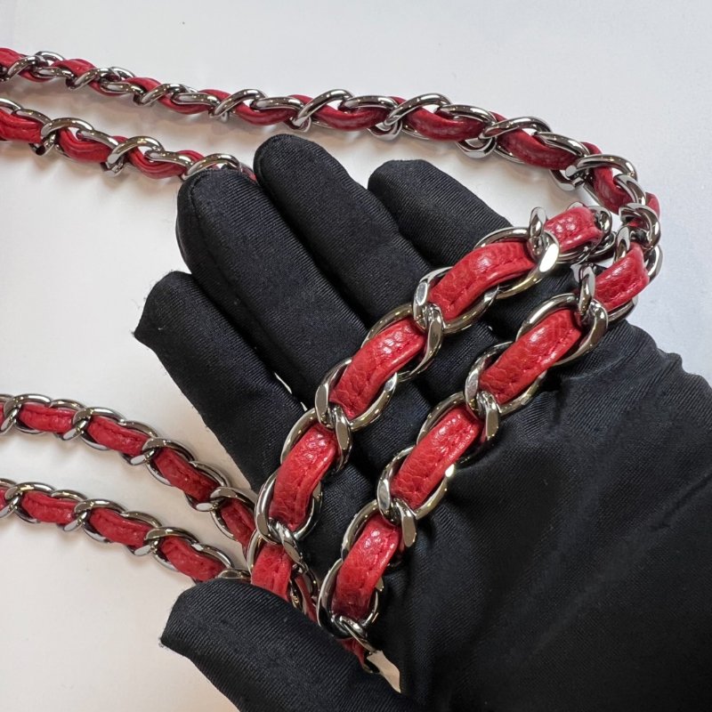 CHANEL 荔枝皮鍊條托特包紅14開-7