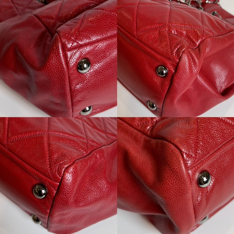 CHANEL 荔枝皮鍊條托特包紅14開-8