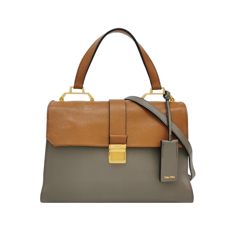 Miu Miu Madras羊皮拼色字母Logo扣單肩包-0