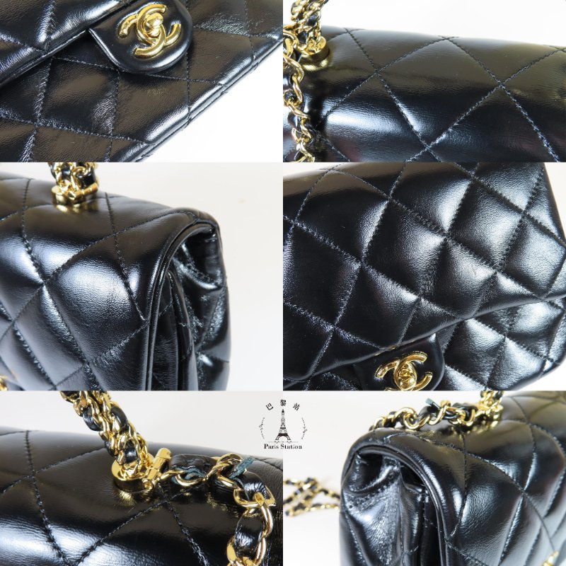 【巴黎站二手名牌專賣店】＊現貨＊CHANEL香奈兒真品＊AS5043黑色菱格亮牛皮金雙C金手提把斜背鏈包24-6