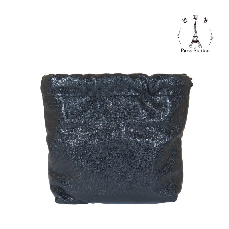 【巴黎站二手名牌專賣店】＊現貨＊CHANEL香奈兒真品＊AS3980黑荔枝牛皮黑LOGO金鍊MINI 22BAG金鏈兩用斜背包-1