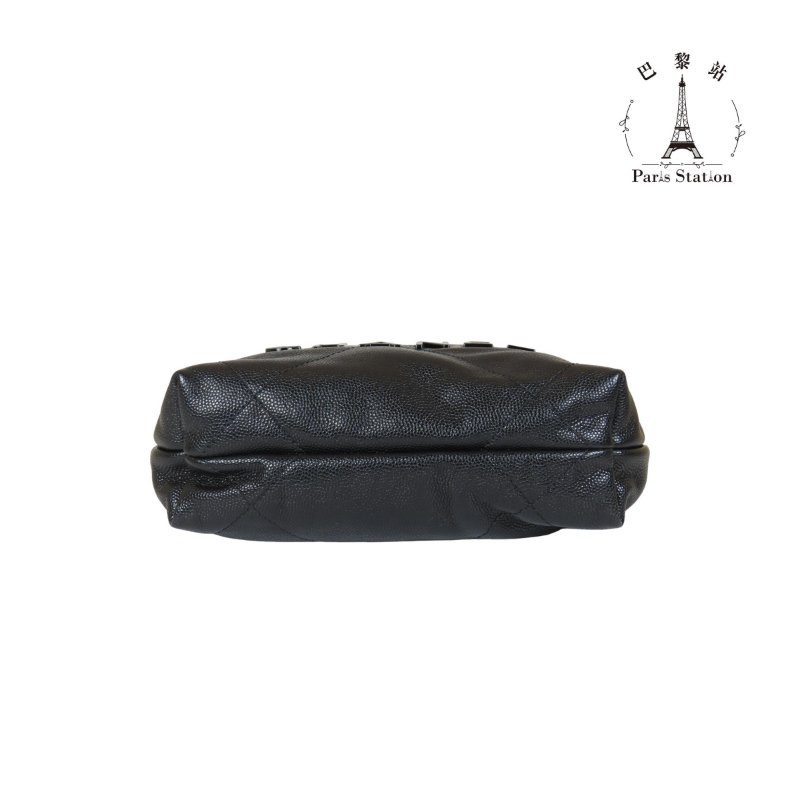 【巴黎站二手名牌專賣店】＊現貨＊CHANEL香奈兒真品＊AS3980黑荔枝牛皮黑LOGO金鍊MINI 22BAG金鏈兩用斜背包-2