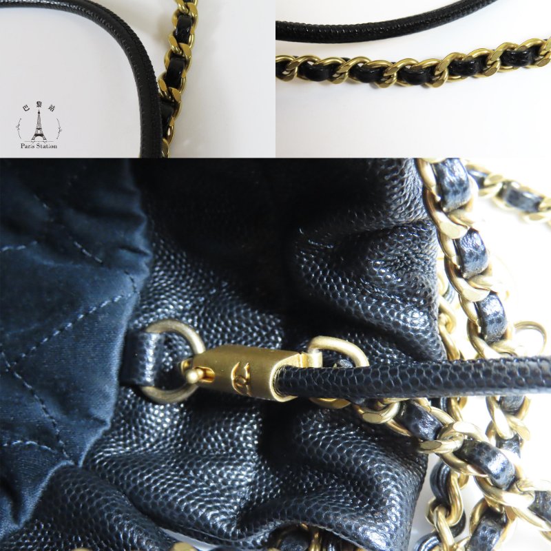 【巴黎站二手名牌專賣店】＊現貨＊CHANEL香奈兒真品＊AS3980黑荔枝牛皮黑LOGO金鍊MINI 22BAG金鏈兩用斜背包-5