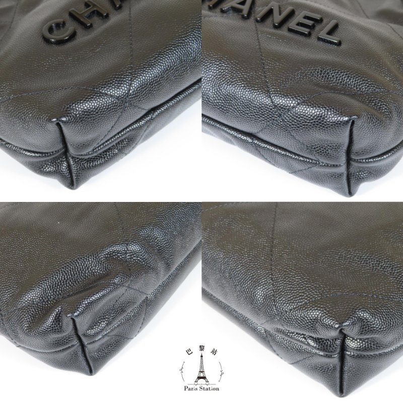 【巴黎站二手名牌專賣店】＊現貨＊CHANEL香奈兒真品＊AS3980黑荔枝牛皮黑LOGO金鍊MINI 22BAG金鏈兩用斜背包-6