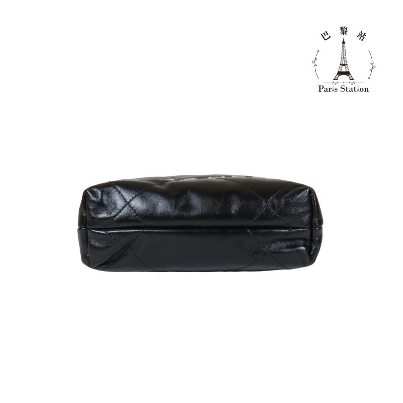 【巴黎站二手名牌專賣店】＊全新現貨＊CHANEL香奈兒真品＊AS3980黑亮牛皮銀LOGO MINI 22BAG金鏈兩用斜背包-2