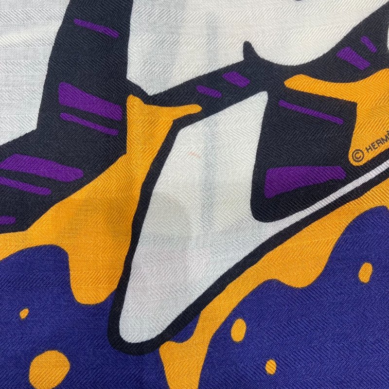 HERMES 愛馬仕 絲巾 POP圖騰 藍色 米白色 多色-2