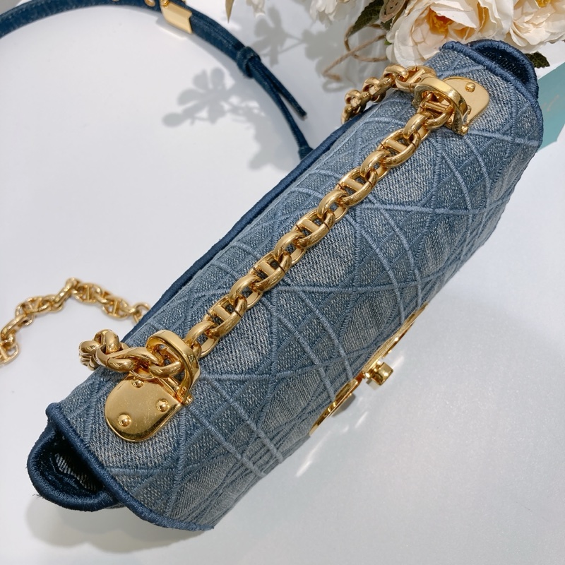TW4493 CHRISTIAN DIOR 迪奧小號牛仔布皮經典CD logo翻蓋式鍊帶包包CANNAGE SMALL CARGO BAG DENIM-5