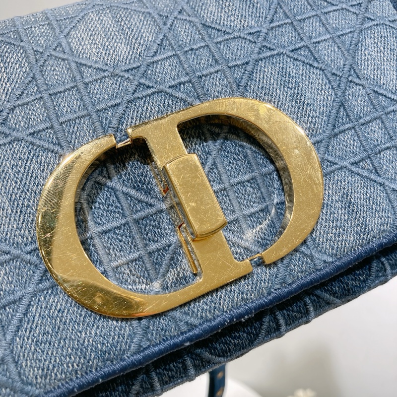 TW4493 CHRISTIAN DIOR 迪奧小號牛仔布皮經典CD logo翻蓋式鍊帶包包CANNAGE SMALL CARGO BAG DENIM-6