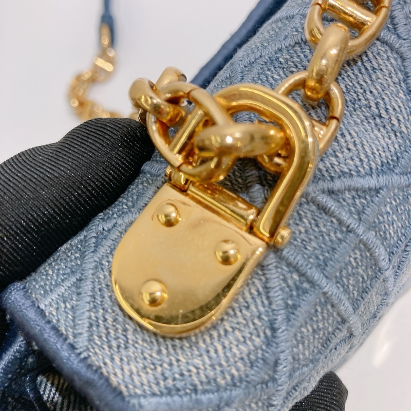 TW4493 CHRISTIAN DIOR 迪奧小號牛仔布皮經典CD logo翻蓋式鍊帶包包CANNAGE SMALL CARGO BAG DENIM-15