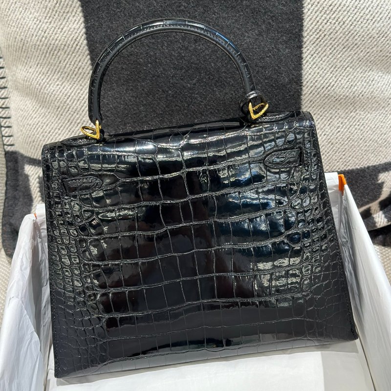 【精選天菜】HERMES 25CM KELLY 黑金 亮面鱷魚-3