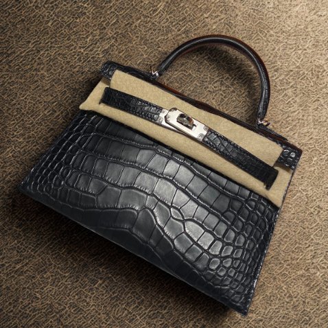 【精選天菜】HERMES 鱷魚皮 霧面 銀扣  黑銀 MINI KELLY 二代-0