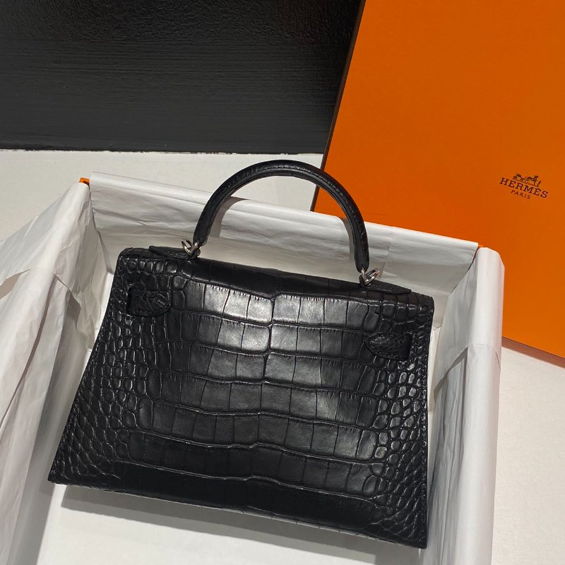 【精選天菜】HERMES 鱷魚皮 霧面 銀扣  黑銀 MINI KELLY 二代-2