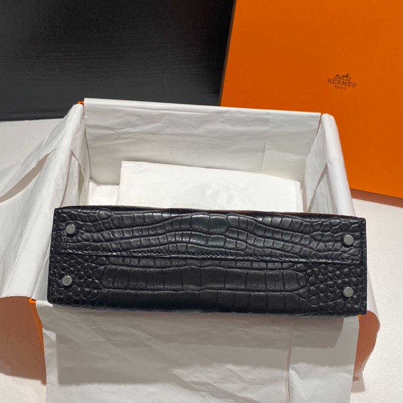 【精選天菜】HERMES 鱷魚皮 霧面 銀扣  黑銀 MINI KELLY 二代-3