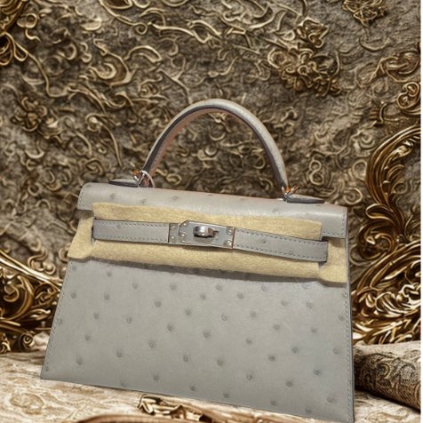 【精選天菜】HERMES MINI KELLY 鴕鳥皮 冰川藍 全新商品-0