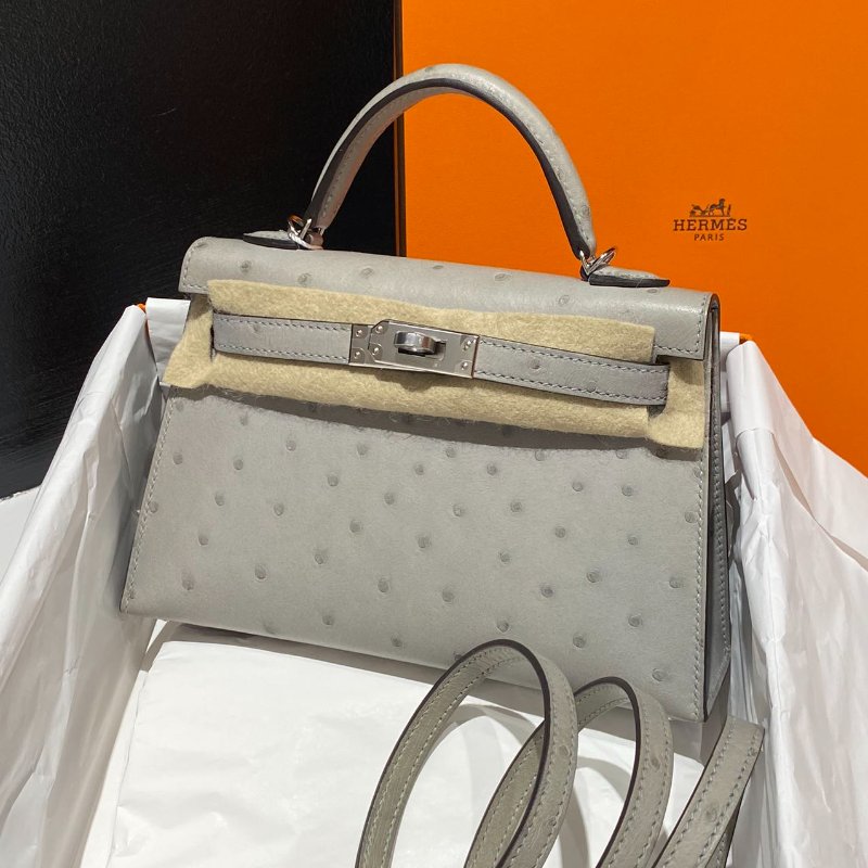 【精選天菜】HERMES MINI KELLY 鴕鳥皮 冰川藍 全新商品-1