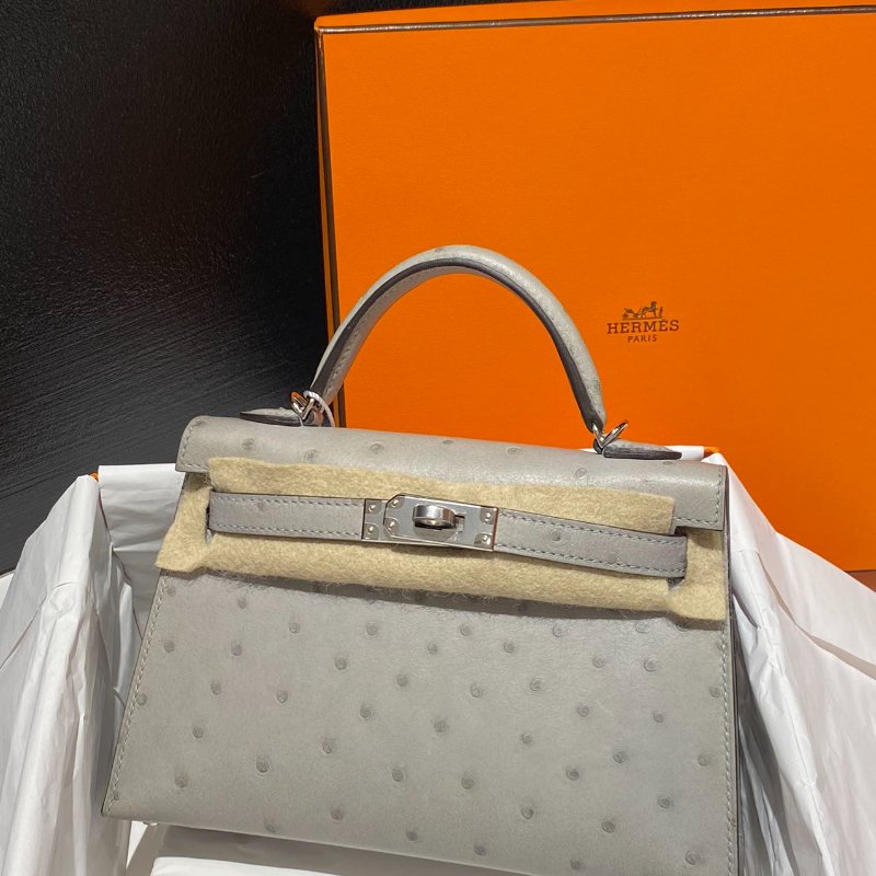 【精選天菜】HERMES MINI KELLY 鴕鳥皮 冰川藍 全新商品-3