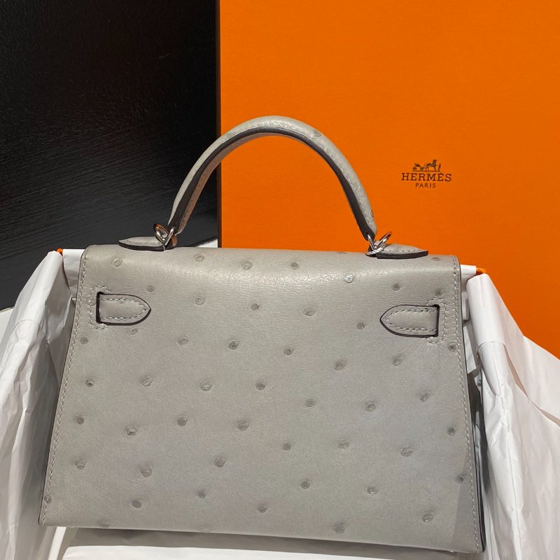 【精選天菜】HERMES MINI KELLY 鴕鳥皮 冰川藍 全新商品-4