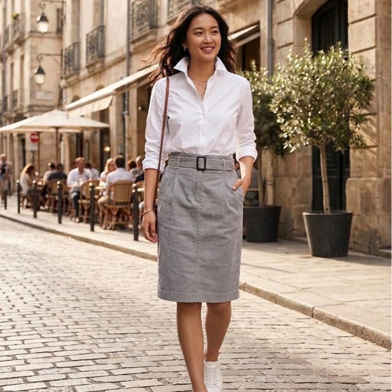 Burberry 倫敦 皮革腰帶直條紋丹寧高腰緊身裙-9