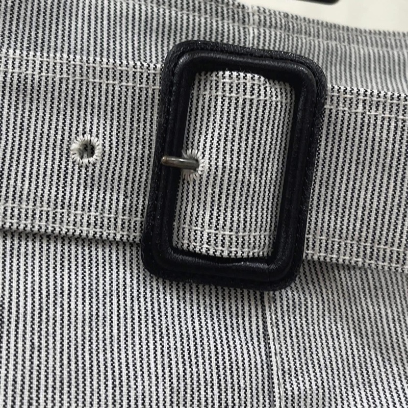 BURBERRY 倫敦 皮革腰帶直條紋丹寧高腰緊身裙-3