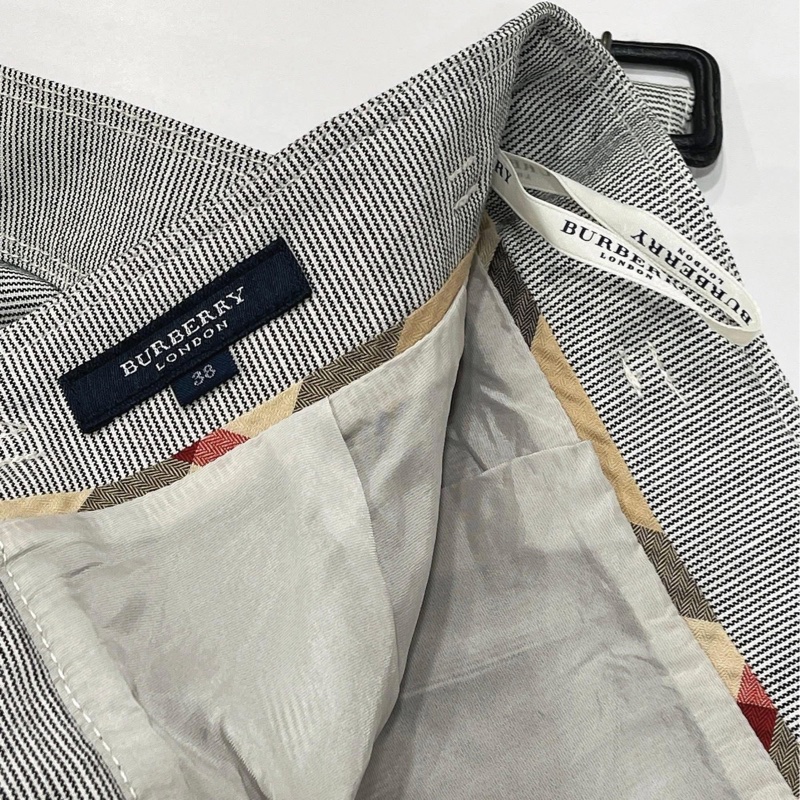 BURBERRY 倫敦 皮革腰帶直條紋丹寧高腰緊身裙-8