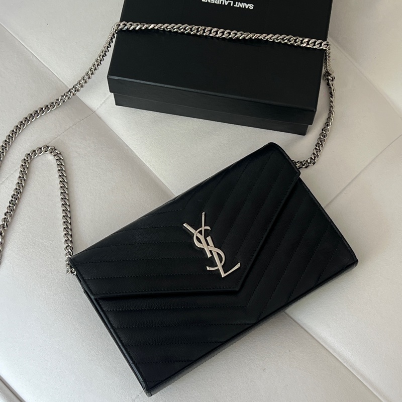 YSL WOC 大款 黑銀荔枝皮 聖羅蘭-0