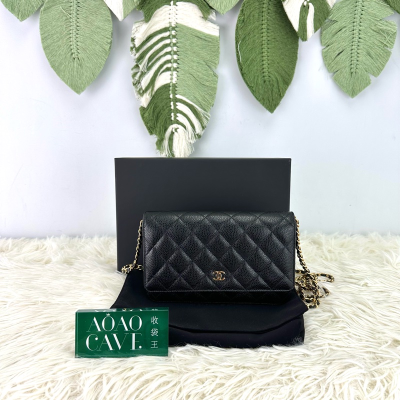 CHANEL 黑金魚子醬牛皮 WOC 鏈條包 晶片款 2024年全套有單-0