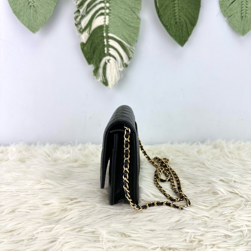 CHANEL 黑金魚子醬牛皮 WOC 鏈條包 晶片款 2024年全套有單-2