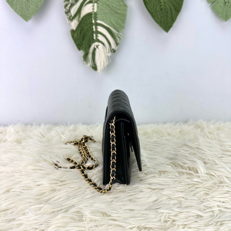 CHANEL 黑金魚子醬牛皮 WOC 鏈條包 晶片款 2024年全套有單-3