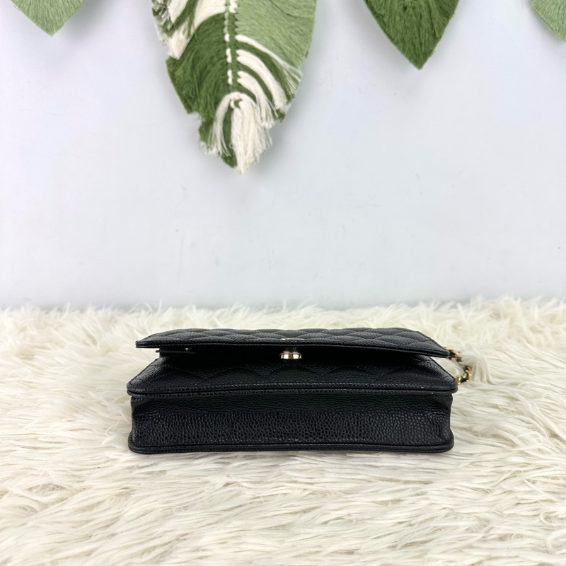 CHANEL 黑金魚子醬牛皮 WOC 鏈條包 晶片款 2024年全套有單-5