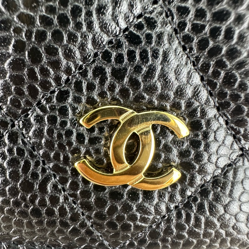 CHANEL 黑金魚子醬牛皮 WOC 鏈條包 晶片款 2024年全套有單-7