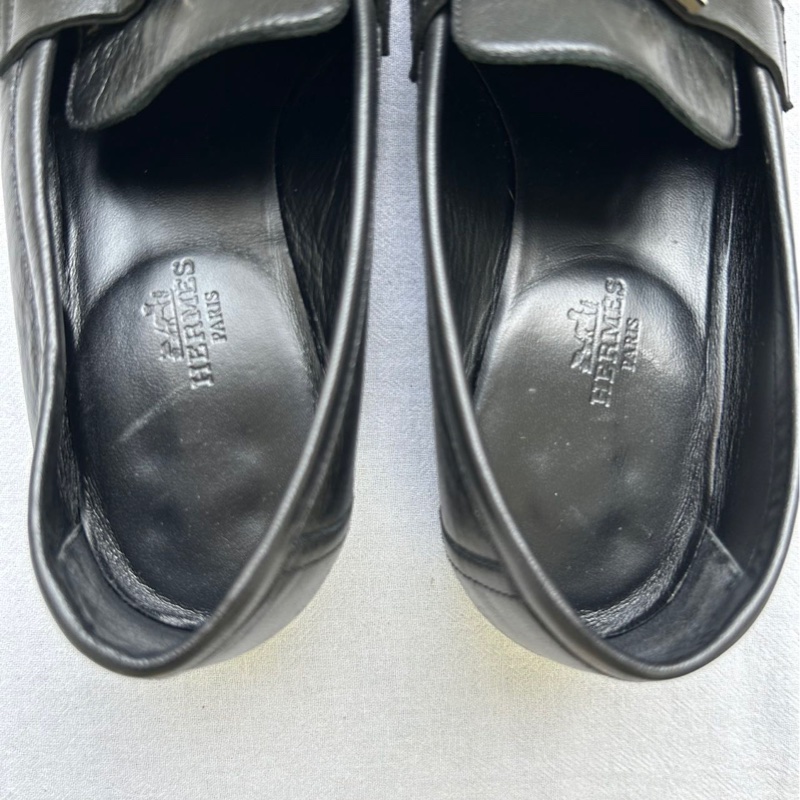 Hermes/愛馬仕黑色樂福鞋，37碼，經典H銀扣設計-3