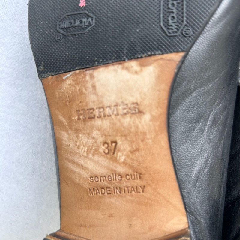 Hermes/愛馬仕黑色樂福鞋，37碼，經典H銀扣設計-5