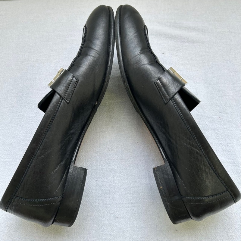 Hermes/愛馬仕黑色樂福鞋，37碼，經典H銀扣設計-7