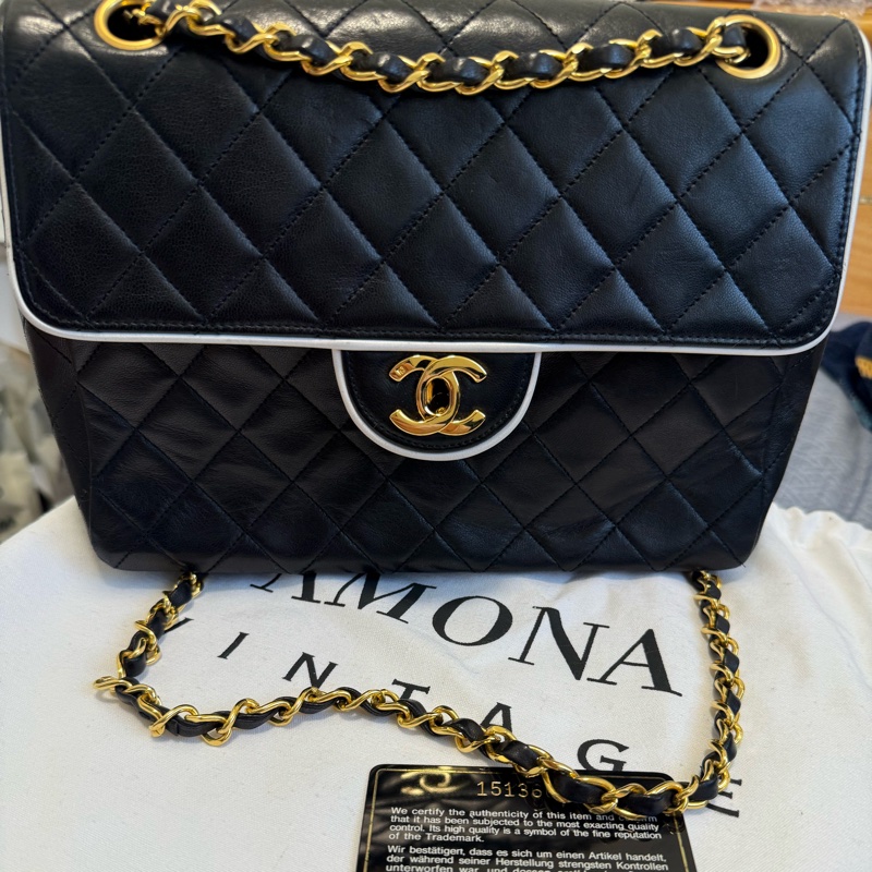 Vintage CHANEL Matelasse 鏈條單肩包 黑白熊貓配色（金鍊）-5