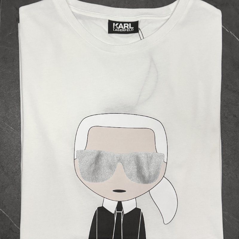 🎁雙11選禮不煩惱，超值心意一次到【KARL LAGERFELD 卡爾老佛爺】銀墨鏡老佛爺印花棉質T恤 白-0