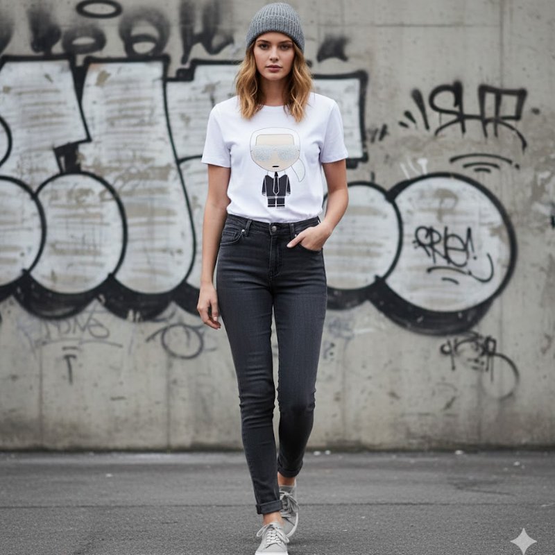 🎁雙11選禮不煩惱，超值心意一次到【KARL LAGERFELD 卡爾老佛爺】銀墨鏡老佛爺印花棉質T恤 白-0