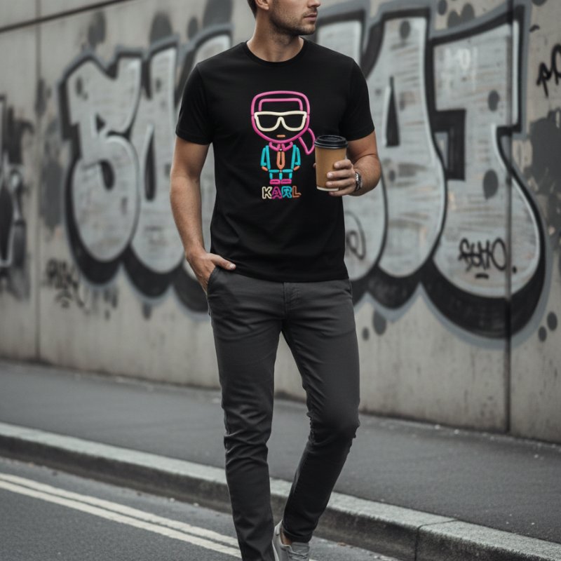 🎁 雙11選禮不煩惱，超值心意一次到【KARL LAGERFELD 卡爾老佛爺】彩色果凍立體LOGO 黑色T恤-0