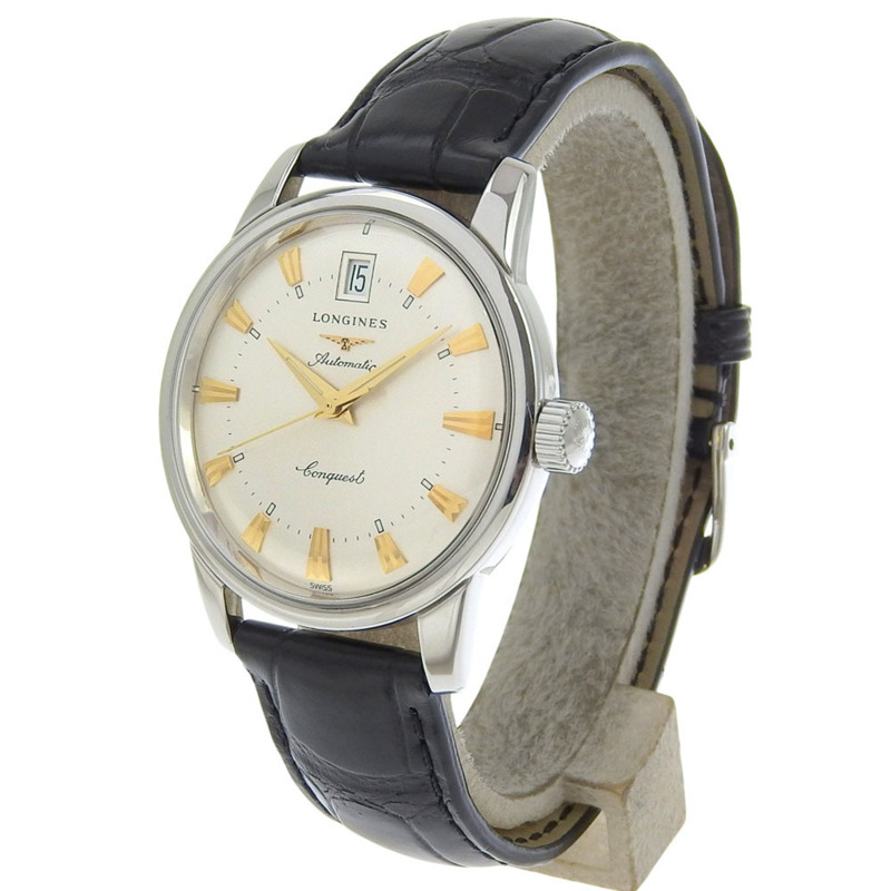 浪琴 Conquest Heritage L1 611 4 銀色錶盤不鏽鋼皮革自動 35 毫米男士手錶-1