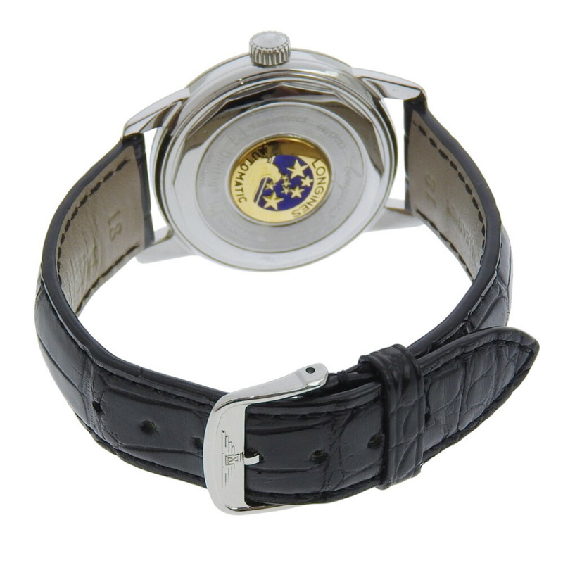 浪琴 Conquest Heritage L1 611 4 銀色錶盤不鏽鋼皮革自動 35 毫米男士手錶-2