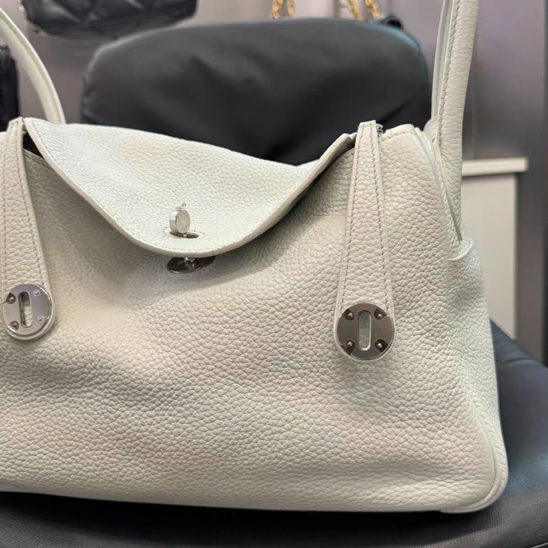 Hermes Lindy30單肩手提包 01純白 銀扣框O刻印 成色很好 鬆弛感滿滿-0