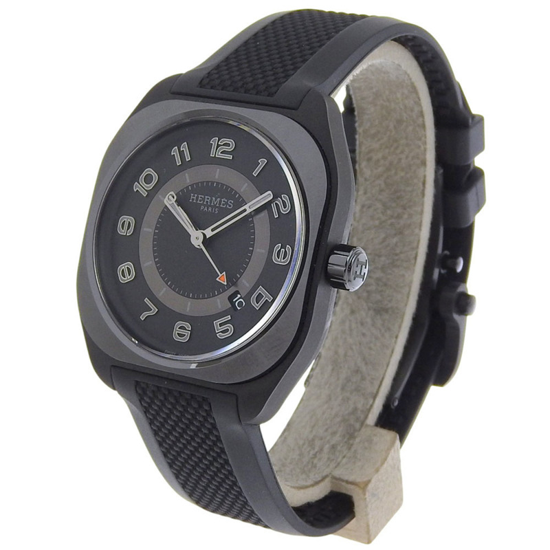 Hermès H08 Date 腕錶，機芯 H1837 SP1.745，鈦金屬和橡膠，自動上鍊，模擬顯示，黑色錶盤，日期顯示，女士-1