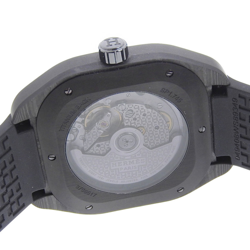 Hermès H08 Date 腕錶，機芯 H1837 SP1.745，鈦金屬和橡膠，自動上鍊，模擬顯示，黑色錶盤，日期顯示，女士-5