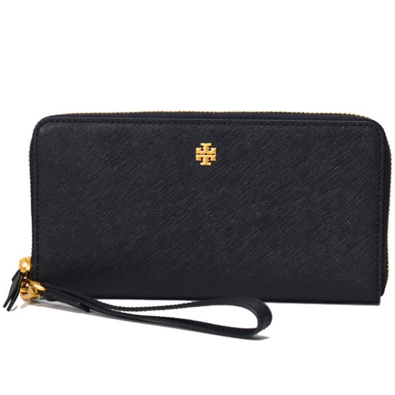 【TORY BURCH】防刮皮革拉鍊長夾-黑色-0